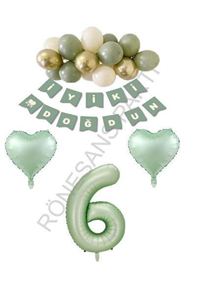 RÖNESANS PARTİ Rönesans Green Color Number Heart Banner Latex Balloon Birthda...