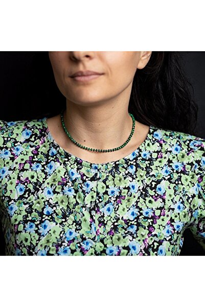 Ezera Colier tip choker din malachit sintetic, Kamia cu închizătoare din cupr...