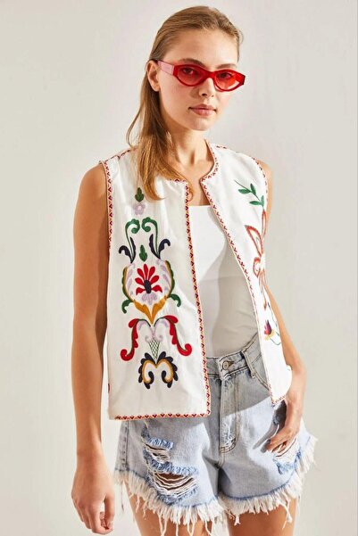 Septemmart Ethnic Embroidered Openwork Embroidery 100% Cotton Women's Vest - ...