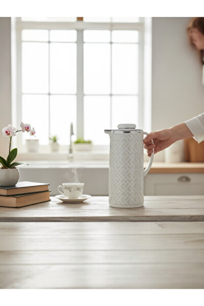 Saif Plus ترمس كاواساكي سيف بلص، 1 لتر، حافظة داخلية زجاج - فضي ابيض