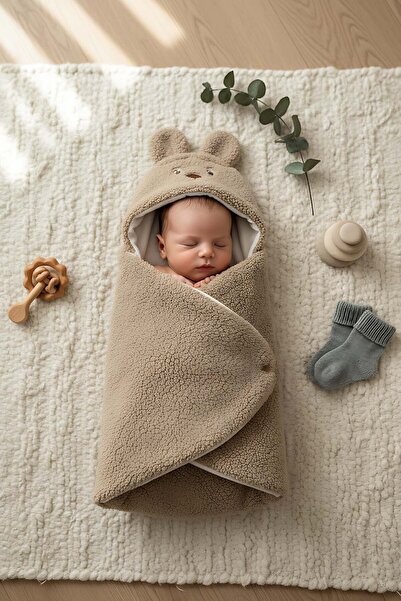 Rivaİstanbul Rabbit Ear Plush Baby Blanket