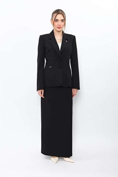 ÖNDER ÖZSOY Jacket with Lapel Pockets Modern Jacket & Long Bell Skirt with Sq...