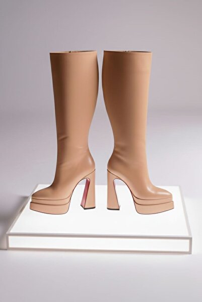 Tarz Topuklar Дамски ботуши с двойна платформа и висок ток от кожа
