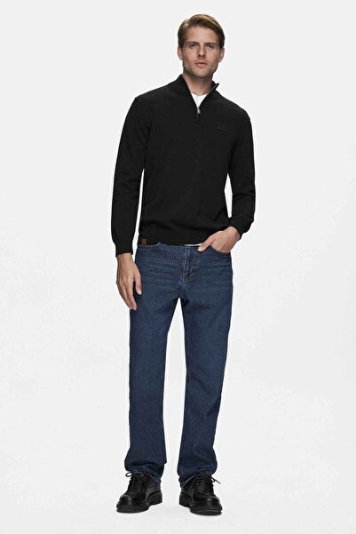 UCLA FRED Черно поло с половин цип и бродерия, стандартна кройка, мъжко трико...