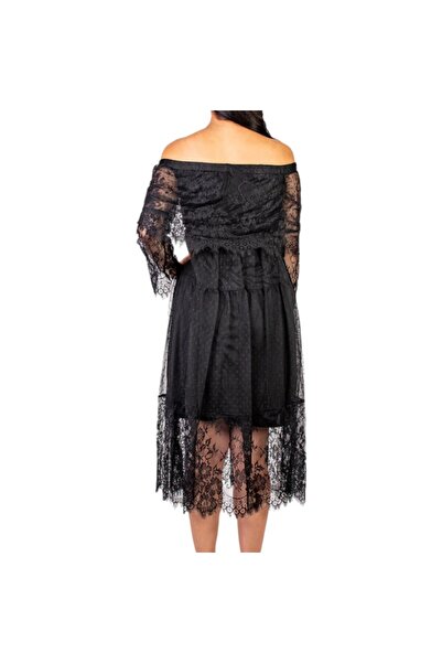 Mad Diva Black Lace Dress with Long Sleeves, Off Shoulders