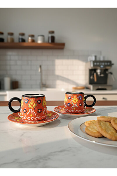 RGS HOMELİFE 2-Piece Handmade Kazan Type 4-Piece Turkish Coffee Cup Set for 2...