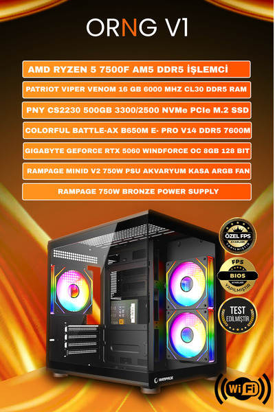 Gamers Arena ORNG V1 RTX 5060 RYZEN 5 7500F 16 GB DDR5 512 GB SSD 750W OEM PAKET