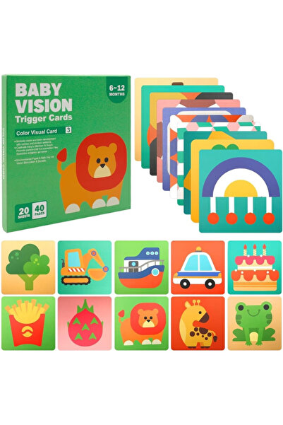 Zenva Set de 20 de carduri de stimulare vizuală pentru bebeluși, 6-12 luni