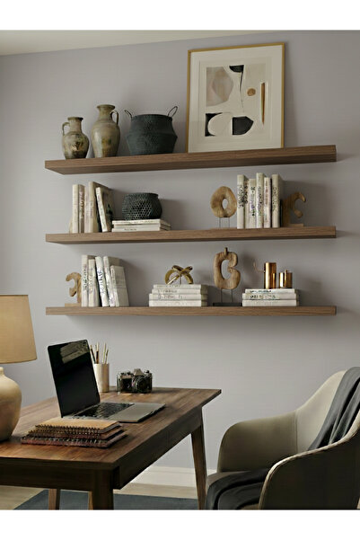 Free Home Premium MDF Ürün Gizli Montajlı Uçan Raf 100x15 - 3 Adet Kitaplık M...