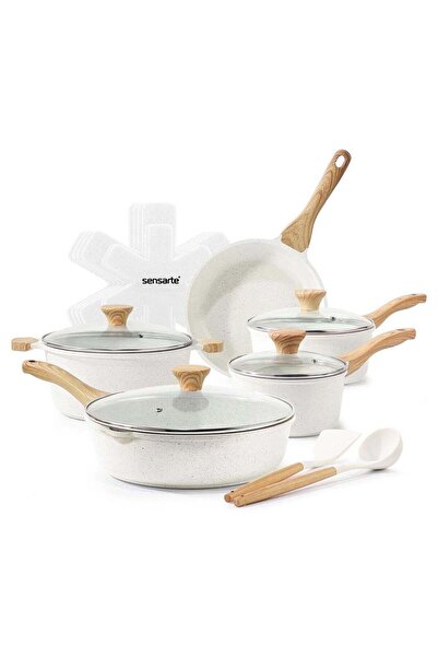 Sensarte Ceramic Cookware Sets, Pots And Pans Set Non Stick, 17-Piece Inducti...