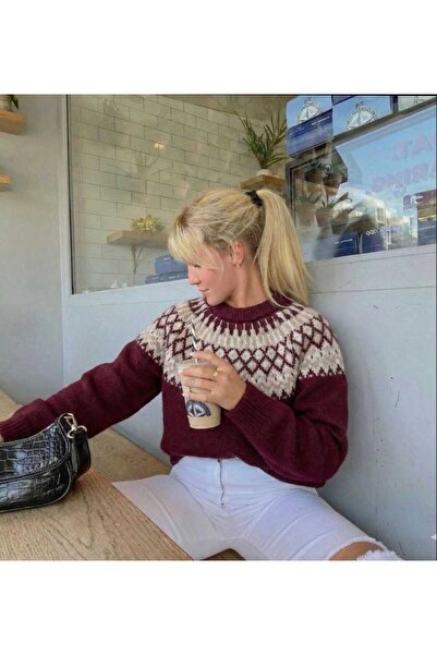 Azra Moda Style New Season Diamond Patterned Knitwear Sweater for Women