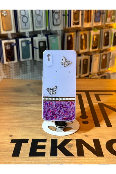 Avcı Teknoloji Market Redmi 9A Uyumlu Kelebekli Simli Kılıf