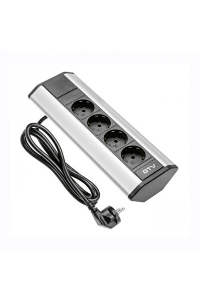 GTV Corner Socket, 4 x Schuko, Power Cable, Silver