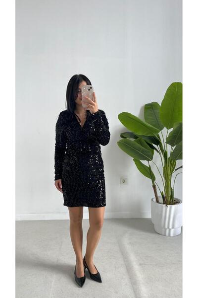 Pera Sequin Double Breasted Dress - Black