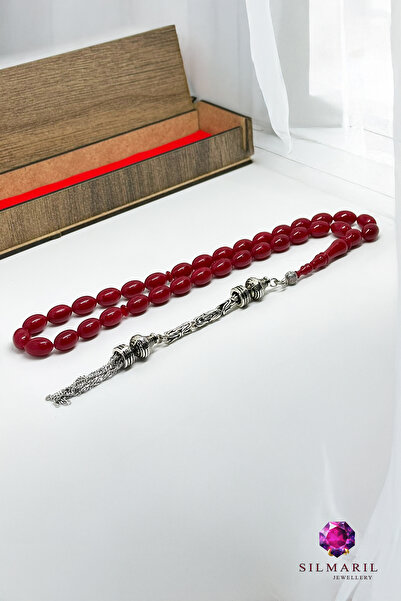 Silmaril Store سبحة من العقيق العثماني بلون الكرز - مصنوعة على الطراز العثمان...