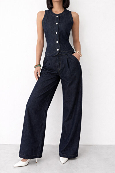 Polo State Set de pantaloni din denim cu talie înaltă și picior larg și vestă...