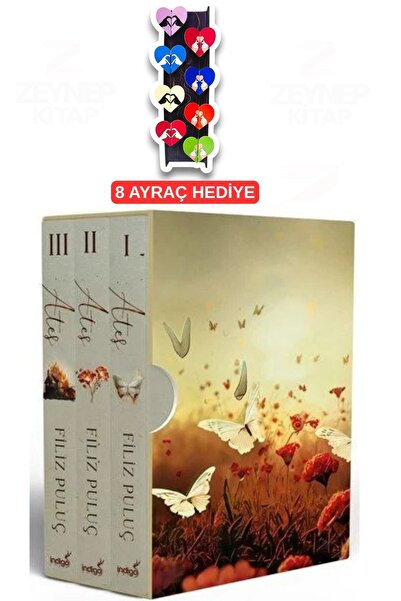 İndigo Kitap Ateş Serisi 3 Kitap Set(CİLTLİ-KUTULU)(8'li Özel Tasarım Kalp Ay...