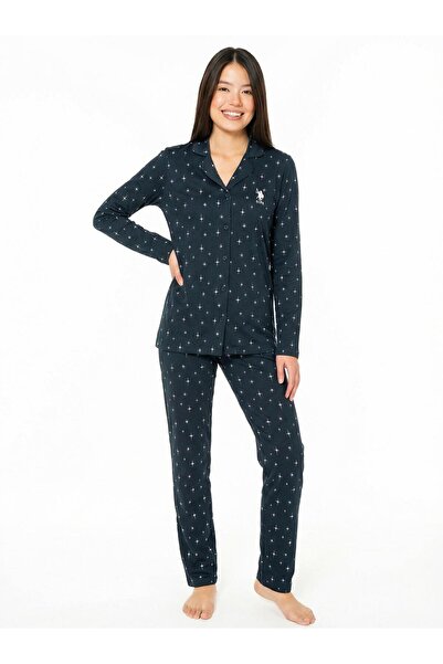 U.S. Polo Assn. Γυναικείο σετ πιτζάμες με μακριά μανίκια και κουμπιά μπροστά ...