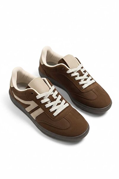 Moda Kadıköy Women's Sneaker Lace-Up Flat Sole Sports Shoes Sam Aci Brown Suede