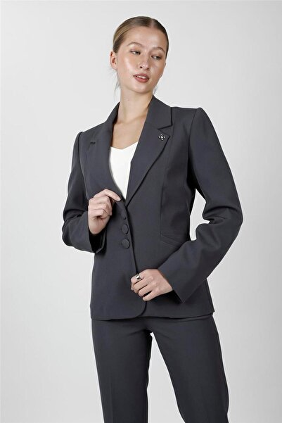 ÖNDER ÖZSOY Jacket with Collar Pockets Modern Women's Jacket - Smoked