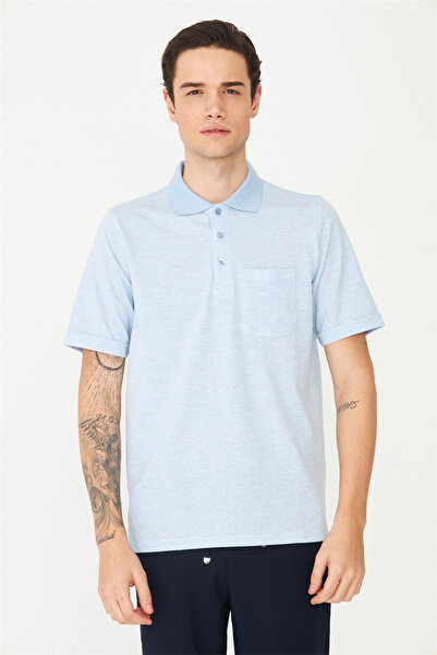 White Stone Light Blue Polo Neck T-Shirt