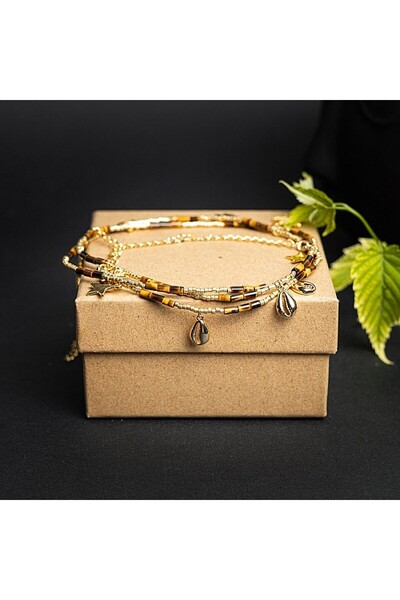 Ezera Lanț de corp versatil cu cristale Ochi de Tigru, placat cu aur de 18K