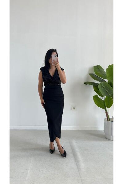 Pera Sequin double-breasted wrap dress - black