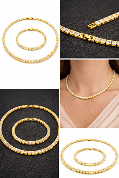 OEM Σετ κοσμημάτων τένις από χρυσό, βραχιόλι και κολιέ Zayelia, κομψό δώρο, σ...