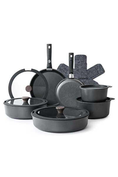 Sensarte Cookware Set Nonstick With Detachable Handles, 18Pcs Induction Cookw...
