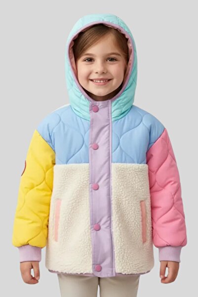 Haribo Palton matlasat din pluș Sherpa în blocuri de culori pastelate pentru ...