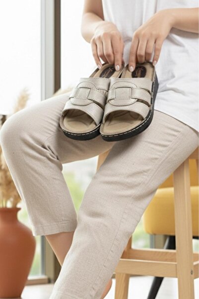 Oksit Rose Comfort Sole Daily Slippers Knitted Look Striped Anatomical Slippers