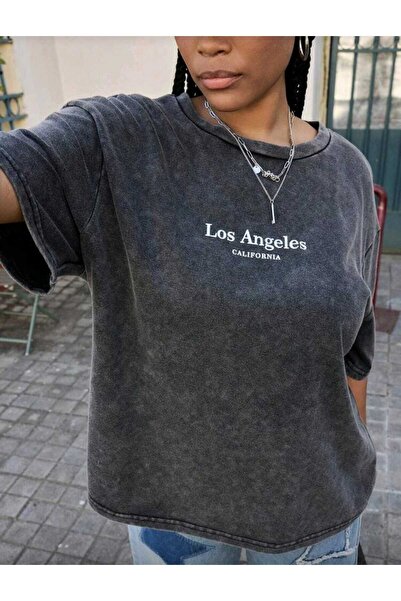 DİVİN Tricou de damă supradimensionat cu imprimeu și efect spălăcit