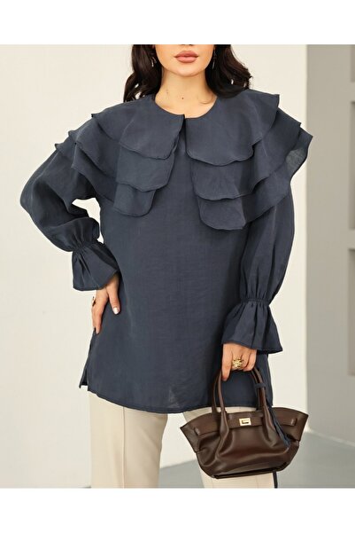 Modamorfo Широка багатошарова туніка з коміром, еластичним поясом і розрізом ...