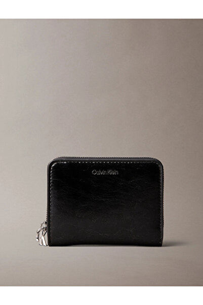 Calvin Klein Women's Leather Zipper Closure Coin Compartment Black Wallet Lv0...