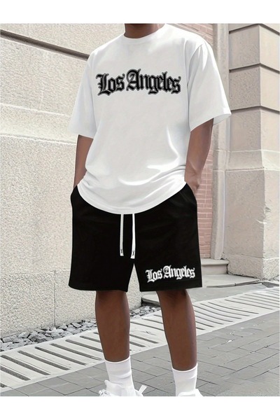 PAVRO Unisex Oversize Shorts Set Top and Bottom Two-Piece Comfortable Los Ang...