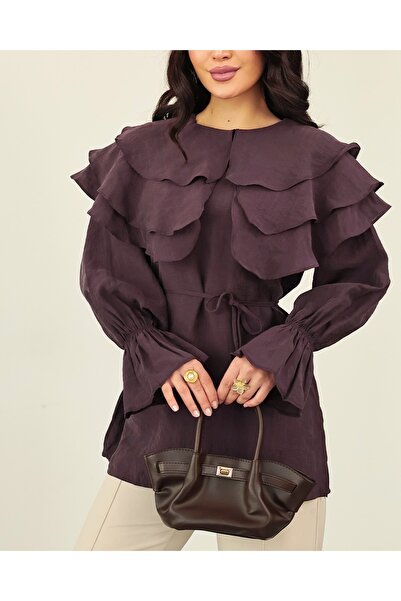 Modamorfo Широка багатошарова туніка з коміром, еластичним поясом і розрізом ...