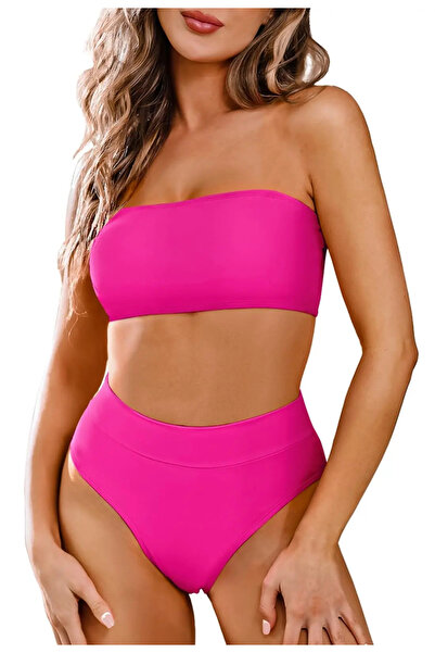PINK QUEEN Women's Bikini Suit, Push-Up, High Waist, Pink
