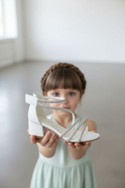 Adım Dünyası Girl's Glittery Short Block Heel Ankle Strap Evening Dress Shoes...