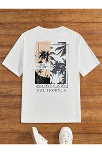 kahire تي شيرت كاليفورنيا بالم مطبوع بمقاس كبير فاخر