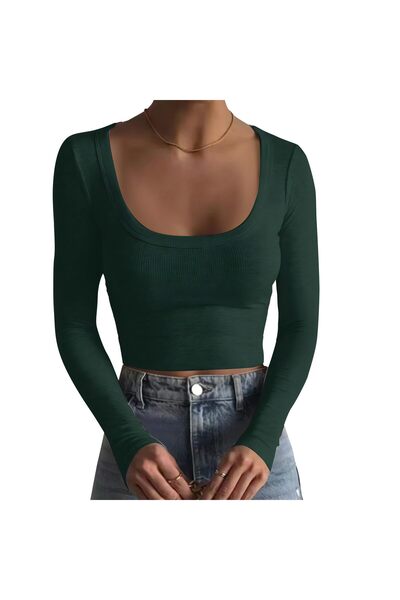 Trendimax Women's Crop Long Sleeve Blouse, Soft Material, Round Collar, Slim ...