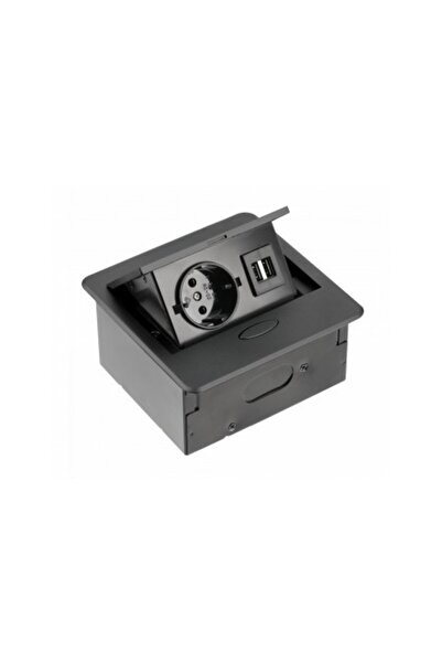 GTV Rectangular Socket, 1 x Schuko, 2 x USB 5 V 2 A, Black