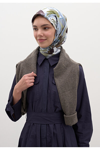 Fresh Φουλάρι από βαμβάκι και βισκόζη με σχέδιο άνθους βανίλιας, σκούρο μπλε