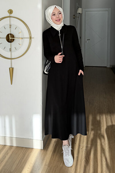 SaklıButik Nadia Half-Zip Collar Detail Dress