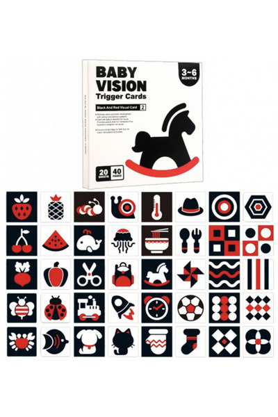 Zenva Set de 20 de carduri de stimulare vizuală pentru bebeluși, negru-alb-ro...