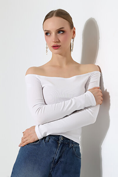 ModaPlaza Women's Boat Neck Long Sleeve Off-Shoulder Blouse 22141