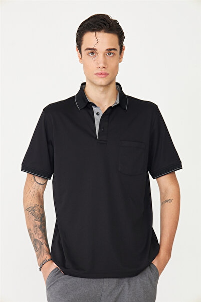 White Stone Black Polo Neck T-Shirt