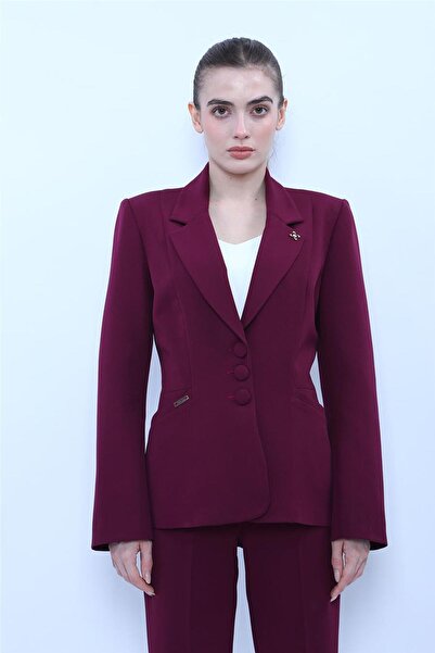 ÖNDER ÖZSOY جاكيت نسائي عصري بجيوب على ياقة السترة - لون برقوق