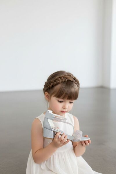 Adım Dünyası Girl's Glittery Short Block Heel Ankle Strap Evening Dress Shoes...