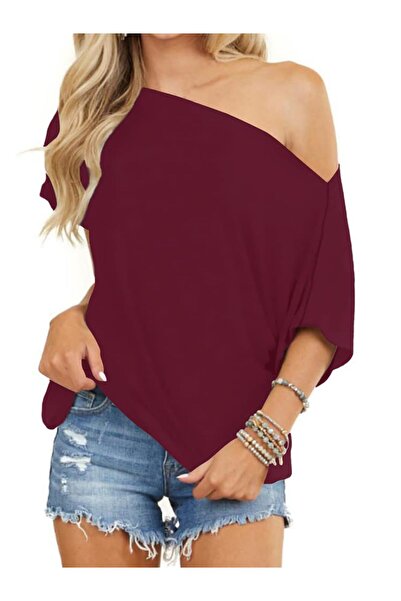 Amoretu Women's T-Shirt, Eniloyal, One Shoulder, Batwing Cuff, Short Sleeve, ...