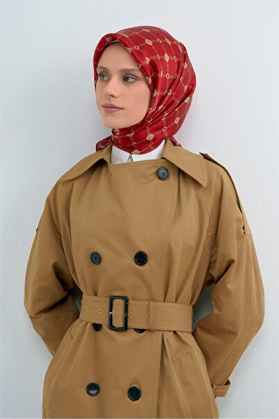 Armine Sura Pure Silk Scarf 9530 - 80 Red Gold Logo Pattern